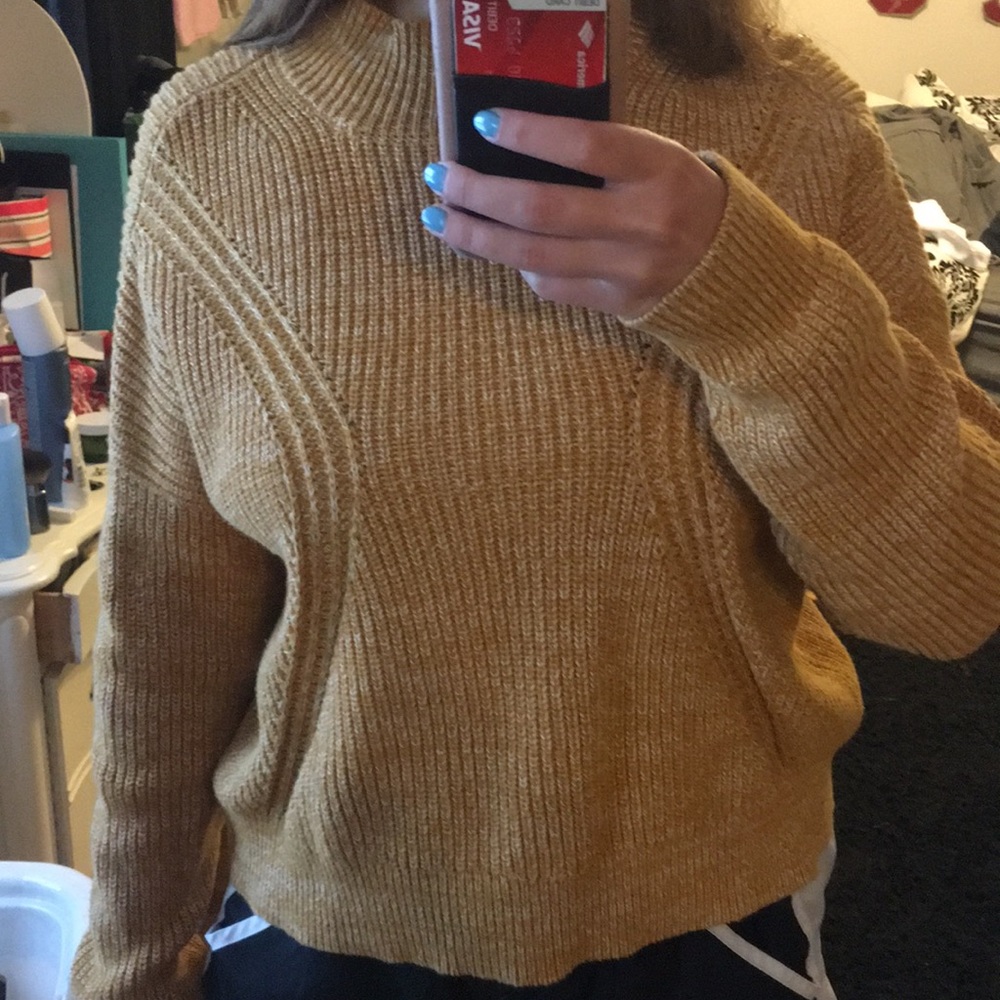 Mustard yellow cropped turtleneck sweater